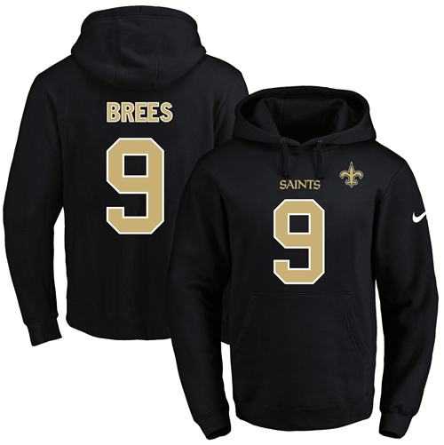 Nike New Orleans Saints #9 Drew Brees Black Name & Number Pullover NFL Hoodie