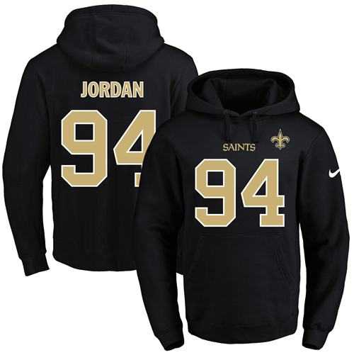 Nike New Orleans Saints #94 Cameron Jordan Black Name & Number Pullover NFL Hoodie