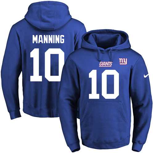 Nike New York Giants #10 Eli Manning Royal Blue Name & Number Pullover NFL Hoodie