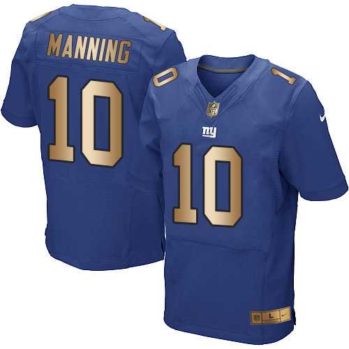 Nike New York Giants #10 Eli Manning Royal Blue Team Color Men's Stitched NFL Elite Gold Jersey