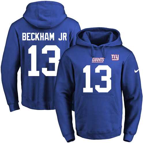 Nike New York Giants #13 Odell Beckham Jr Royal Blue Name & Number Pullover NFL Hoodie