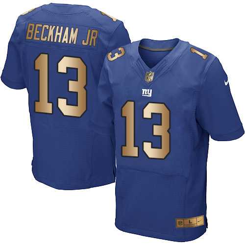 Nike New York Giants #13 Odell Beckham Jr Royal Blue Team Color Men's Stitched NFL Elite Gold Jersey
