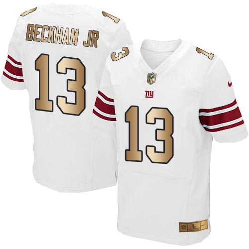 Nike New York Giants #13 Odell Beckham Jr White Men's Stitched NFL Elite Gold Jersey