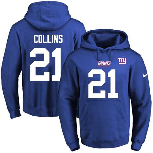Nike New York Giants #21 Landon Collins Royal Blue Name & Number Pullover NFL Hoodie
