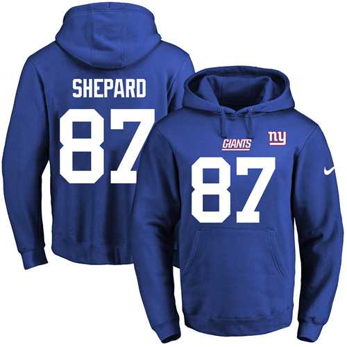 Nike New York Giants #87 Sterling Shepard Royal Blue Name & Number Pullover NFL Hoodie
