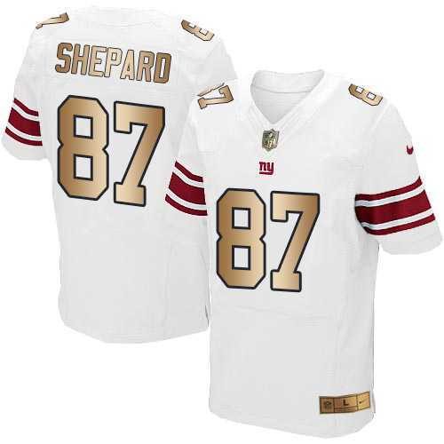 Nike New York Giants #87 Sterling Shepard White Men's Stitched NFL Elite Gold Jersey