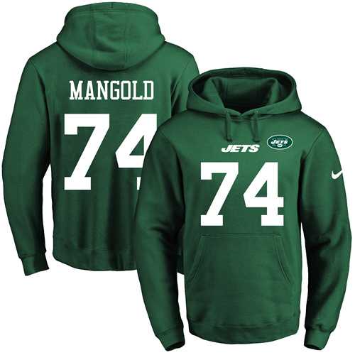 Nike New York Jets #74 Nick Mangold Green Name & Number Pullover NFL Hoodie