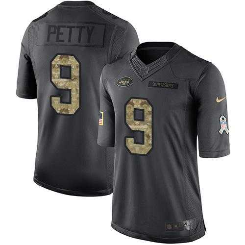 Nike New York Jets #9 Bryce Petty Black Men's Stitched NFL Limited 2016 Salute to Service Jersey