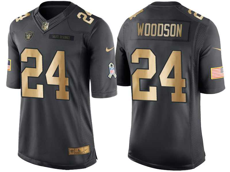 Nike Oakland Raiders #24 Charles Woodson Anthracite 2016 Christmas Gold Men's NFL Limited Salute to Service Jersey