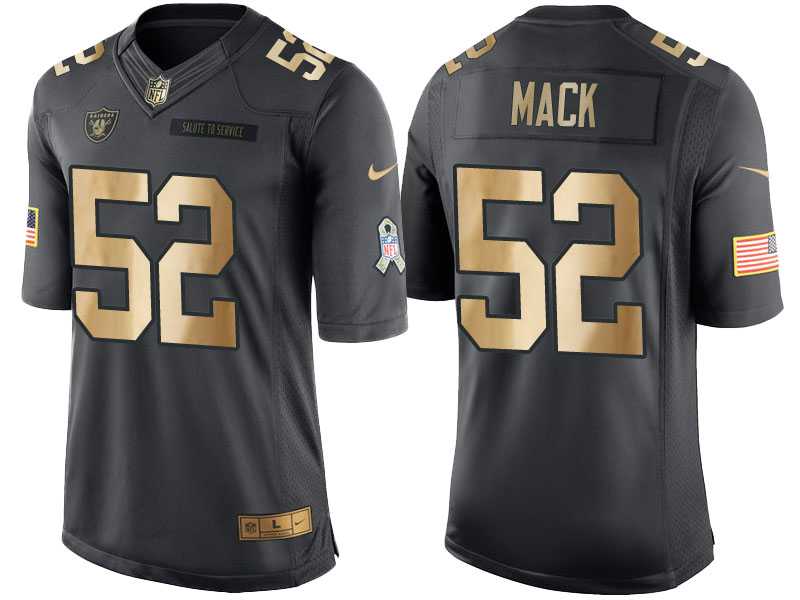 Nike Oakland Raiders #52 Khalil Mack Anthracite 2016 Christmas Gold Men's NFL Limited Salute to Service Jersey