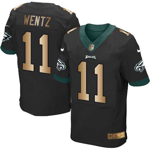 Nike Philadelphia Eagles #11 Carson Wentz Black Alternate Men's Stitched NFL New Elite Gold Jersey