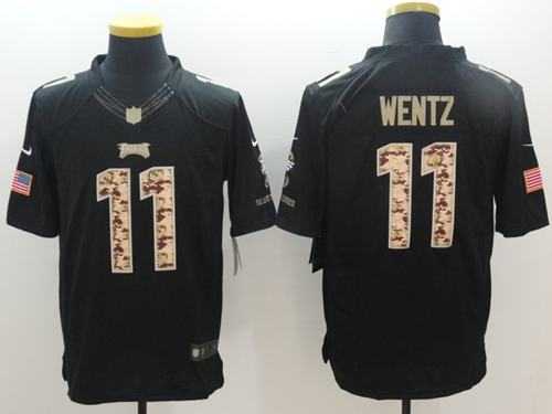 Nike Philadelphia Eagles #11 Carson Wentz Black Men's Stitched NFL Limited Salute to Service Jersey
