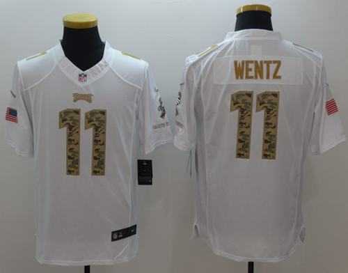 Nike Philadelphia Eagles #11 Carson Wentz White Men's Stitched NFL Limited Salute to Service Jersey