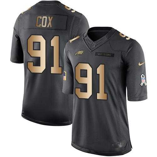 Nike Philadelphia Eagles #91 Fletcher Cox Anthracite Men's Stitched NFL Limited Gold Salute To Service Jersey