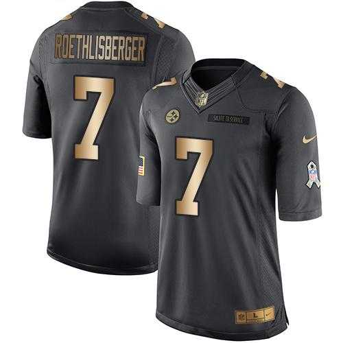 Nike Pittsburgh Steelers #7 Ben Roethlisberger Anthracite Men's Stitched NFL Limited Gold Salute To Service Jersey