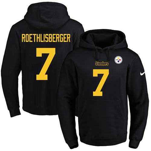 Nike Pittsburgh Steelers #7 Ben Roethlisberger Black(Gold No.) Name & Number Pullover NFL Hoodie