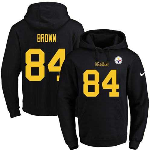 Nike Pittsburgh Steelers #84 Antonio Brown Black(Gold No.) Name & Number Pullover NFL Hoodie