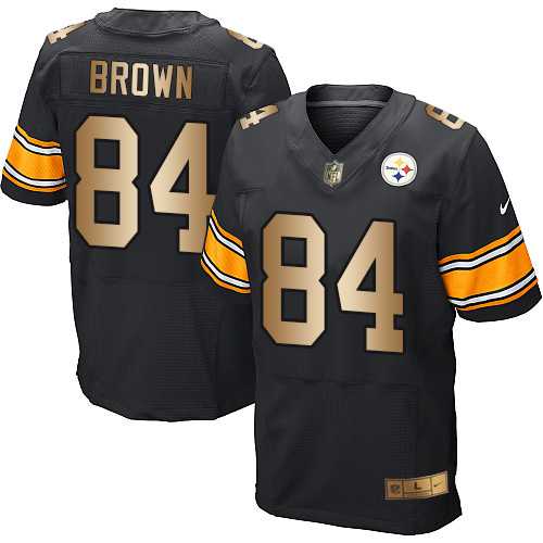Nike Pittsburgh Steelers #84 Antonio Brown Black Team Color Men's Stitched NFL Elite Gold Jersey