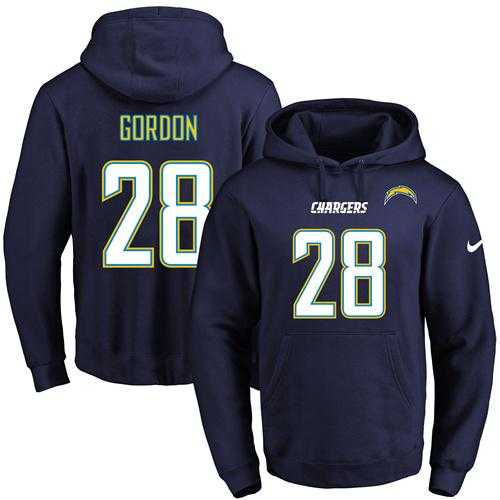 Nike San Diego Chargers #28 Melvin Gordon Navy Blue Name & Number Pullover NFL Hoodie