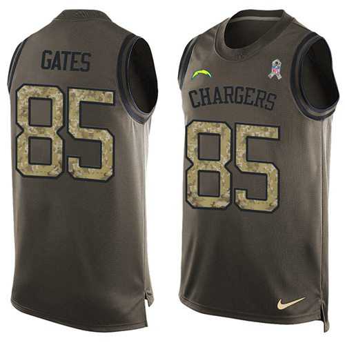 Nike San Diego Chargers #85 Antonio Gates Green Men's Stitched NFL Limited Salute To Service Tank Top Jersey