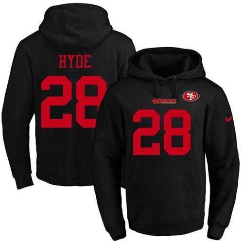 Nike San Francisco 49ers #28 Carlos Hyde Black Name & Number Pullover NFL Hoodie