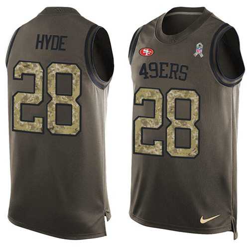 Nike San Francisco 49ers #28 Carlos Hyde Green Men's Stitched NFL Limited Salute To Service Tank Top Jersey