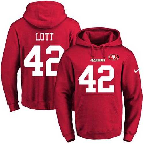 Nike San Francisco 49ers #42 Ronnie Lott Red Name & Number Pullover NFL Hoodie