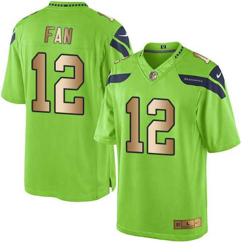 Nike Seattle Seahawks #12 Fan Green Men's Stitched NFL Limited Gold Rush Jersey