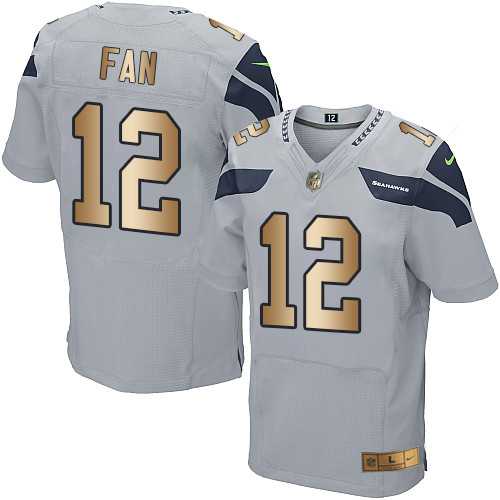 Nike Seattle Seahawks #12 Fan Grey Alternate Men's Stitched NFL Elite Gold Jersey