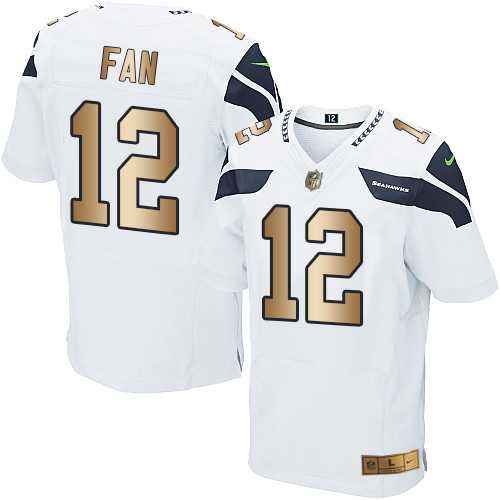 Nike Seattle Seahawks #12 Fan White Men's Stitched NFL Elite Gold Jersey