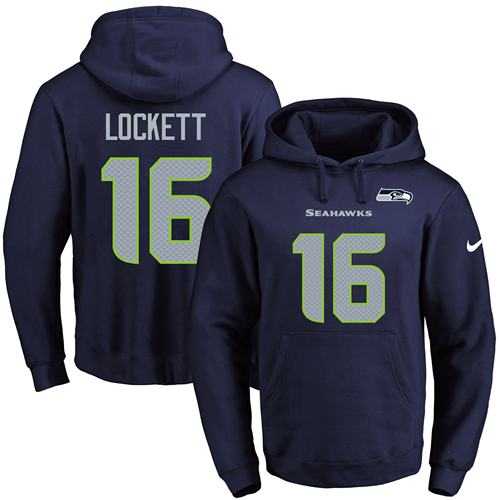 Nike Seattle Seahawks #16 Tyler Lockett Navy Blue Name & Number Pullover NFL Hoodie