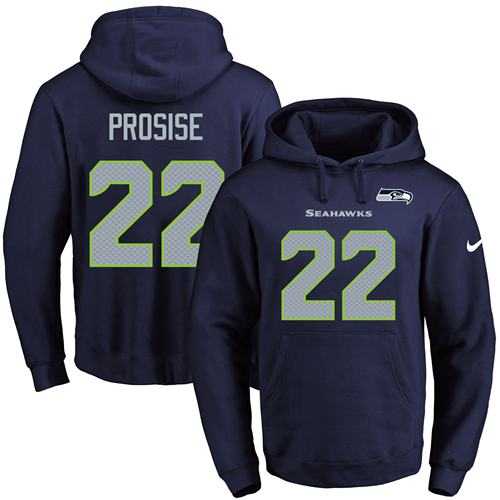 Nike Seattle Seahawks #22 C. J. Prosise Navy Blue Name & Number Pullover NFL Hoodie