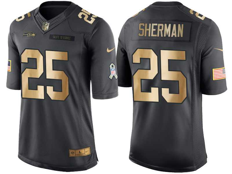 Nike Seattle Seahawks #25 Richard Sherman Anthracite 2016 Christmas Gold Men's NFL Limited Salute to Service Jersey