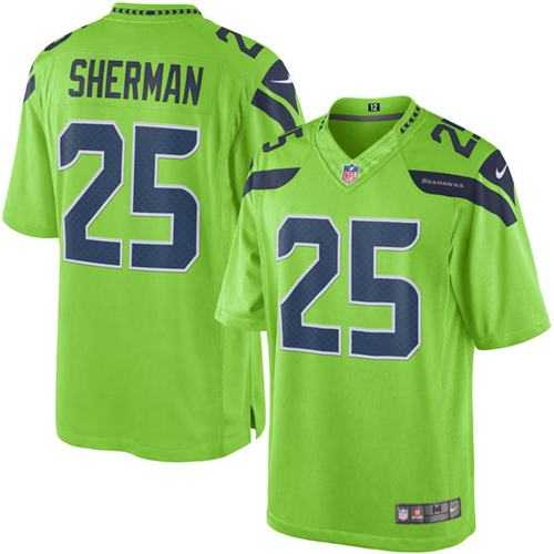 Nike Seattle Seahawks #25 Richard Sherman Green Men's Stitched NFL Limited Rush Jersey