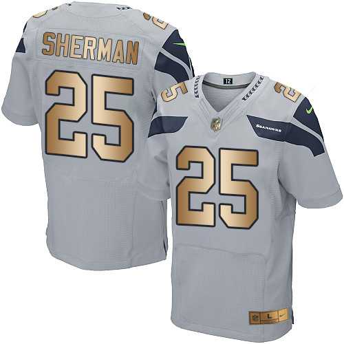 Nike Seattle Seahawks #25 Richard Sherman Grey Alternate Men's Stitched NFL Elite Gold Jersey