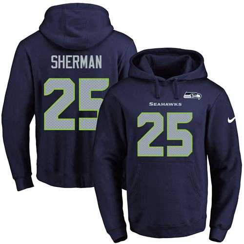 Nike Seattle Seahawks #25 Richard Sherman Navy Blue Name & Number Pullover NFL Hoodie