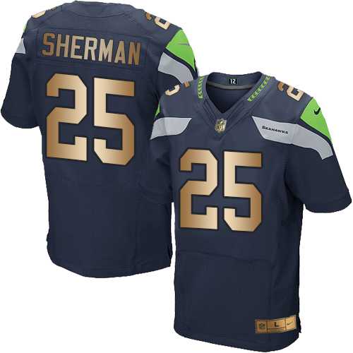 Nike Seattle Seahawks #25 Richard Sherman Steel Blue Team Color Men's Stitched NFL Elite Gold Jersey