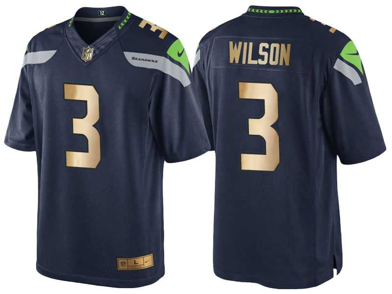 Nike Seattle Seahawks #3 Russell Wilson 2016 Christmas Navy Golden Men's NFL Game Special Edition Jersey
