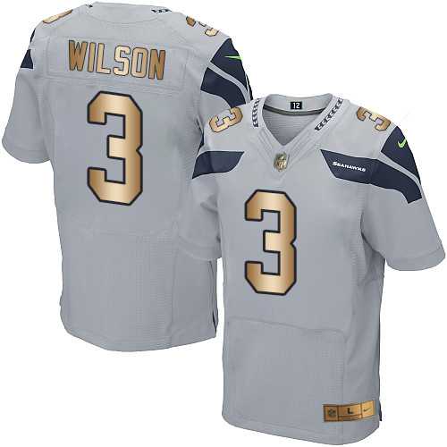 Nike Seattle Seahawks #3 Russell Wilson Grey Alternate Men's Stitched NFL Elite Gold Jersey