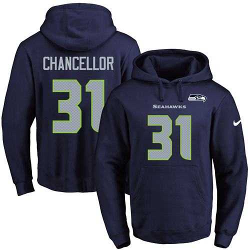 Nike Seattle Seahawks #31 Kam Chancellor Navy Blue Name & Number Pullover NFL Hoodie