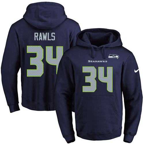 Nike Seattle Seahawks #34 Thomas Rawls Navy Blue Name & Number Pullover NF