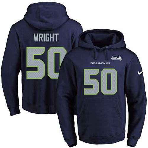 Nike Seattle Seahawks #50 K.J. Wright Navy Blue Name & Number Pullover NFL Hoodie