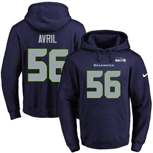 Nike Seattle Seahawks #56 Cliff Avril Navy Blue Name & Number Pullover NFL Hoodie