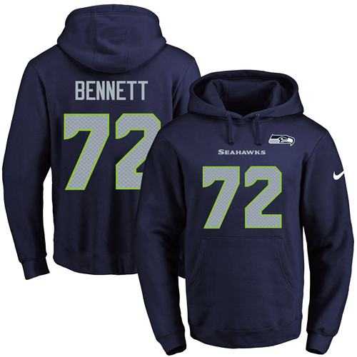 Nike Seattle Seahawks #72 Michael Bennett Navy Blue Name & Number Pullover NFL Hoodie