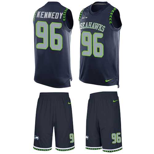 Nike Seattle Seahawks #96 Cortez Kennedy Steel Blue Team Color Men's Stitched NFL Limited Tank Top Suit Jersey
