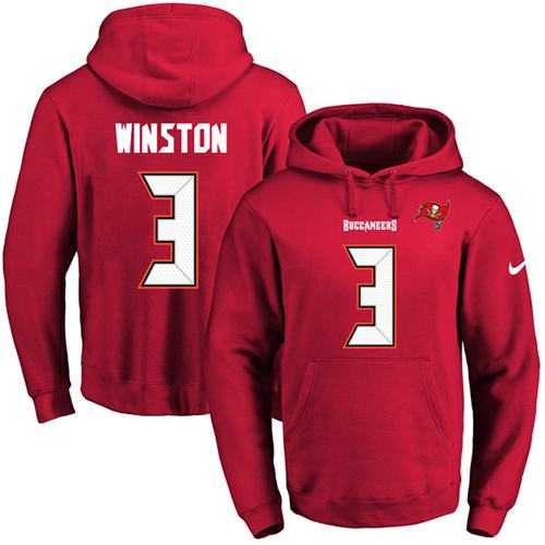 Nike Tampa Bay Buccaneers #3 Jameis Winston Red Name & Number Pullover NFL Hoodie