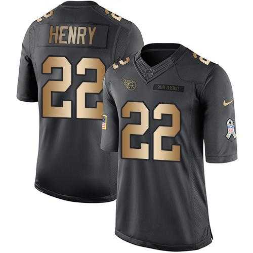 Nike Tennessee Titans #22 Derrick Henry Anthracite Men's Stitched NFL Limited Gold Salute To Service Jersey