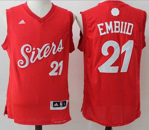 Philadelphia 76ers #21 Joel Embiid Red 2016-2017 Christmas Day Stitched NBA Jersey