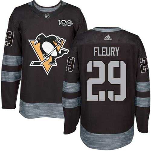 Pittsburgh Penguins #29 Andre Fleury Black 1917-2017 100th Anniversary Stitched NHL Jersey