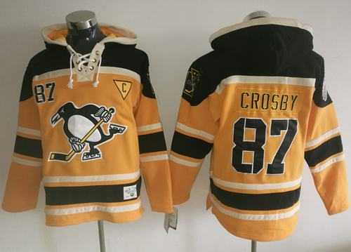 Pittsburgh Penguins #87 Sidney Crosby Gold Sawyer Hooded Sweatshirt Stitched NHL Jersey